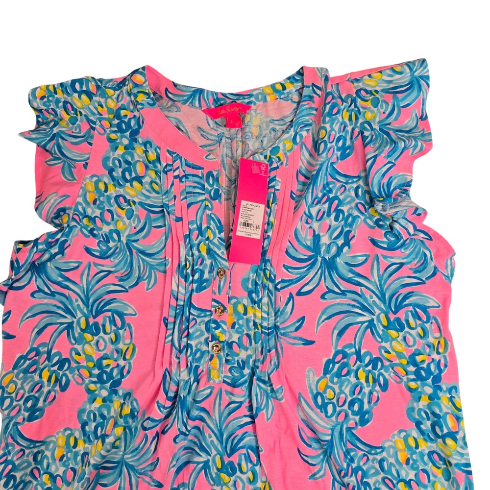 Lilly Pulitzer Golda Top Pelican Pink Beat The Heat Pineapple Print NWT L